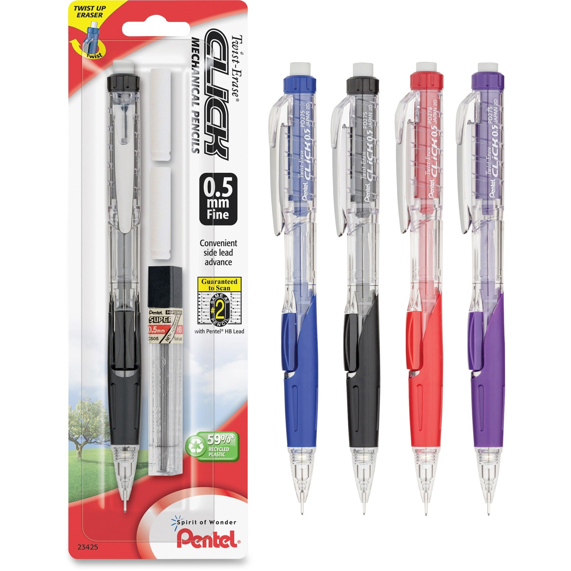 Pentel .5mm Twist Erase Click Mechanical Pencils - 0.5 mm Lead - #2 - Refillable - Transparent Barrel - 1 / Pack