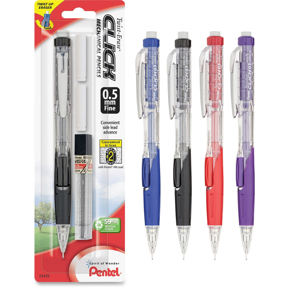 Pentel .5mm Twist Erase Click Mechanical Pencils - 0.5 mm Lead - #2 - Refillable - Transparent Barrel - 1 / Pack