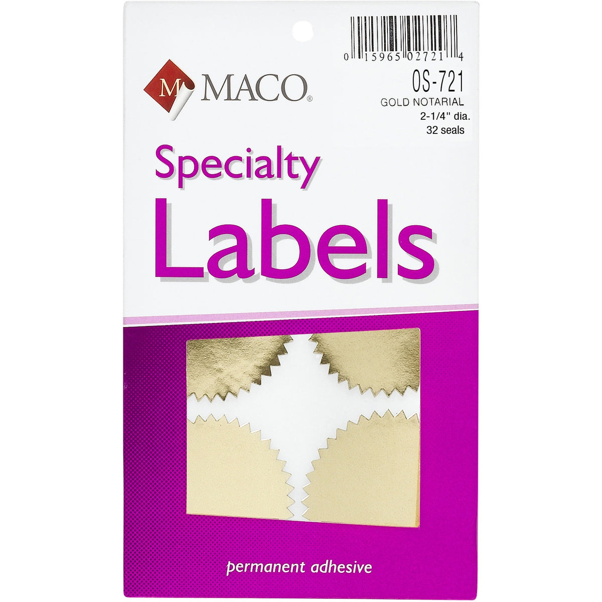 Maco Notary Gold Foil Seals: Round 2.25’’ Diameter Self-adhesive - 32/Pack - Certificates & Seals