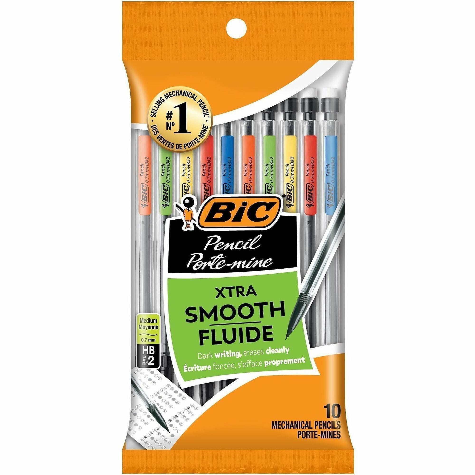 BIC Top Advance Mechanical Pencils - 0.7 mm Lead - #2 - Assorted Barrel - 10 / Pack