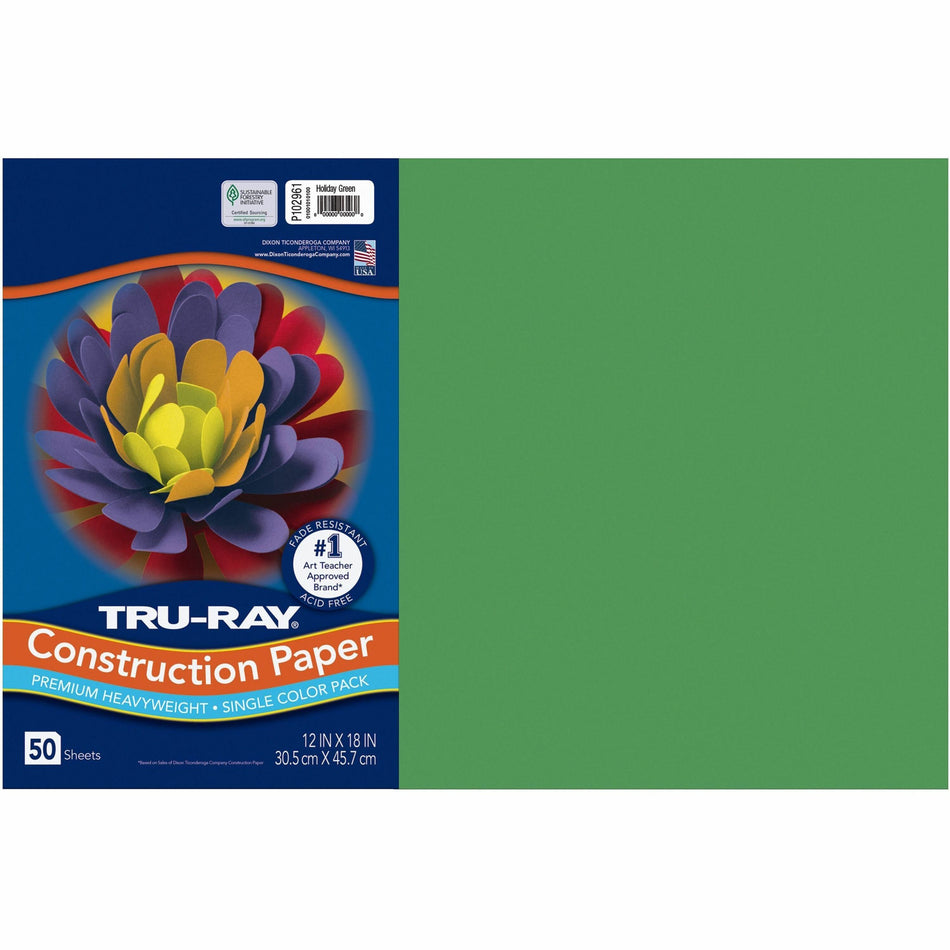 Tru-Ray Heavyweight Construction Paper - 18" Width x 12" Length - Holiday Green - Sulphite - 50 / Pack