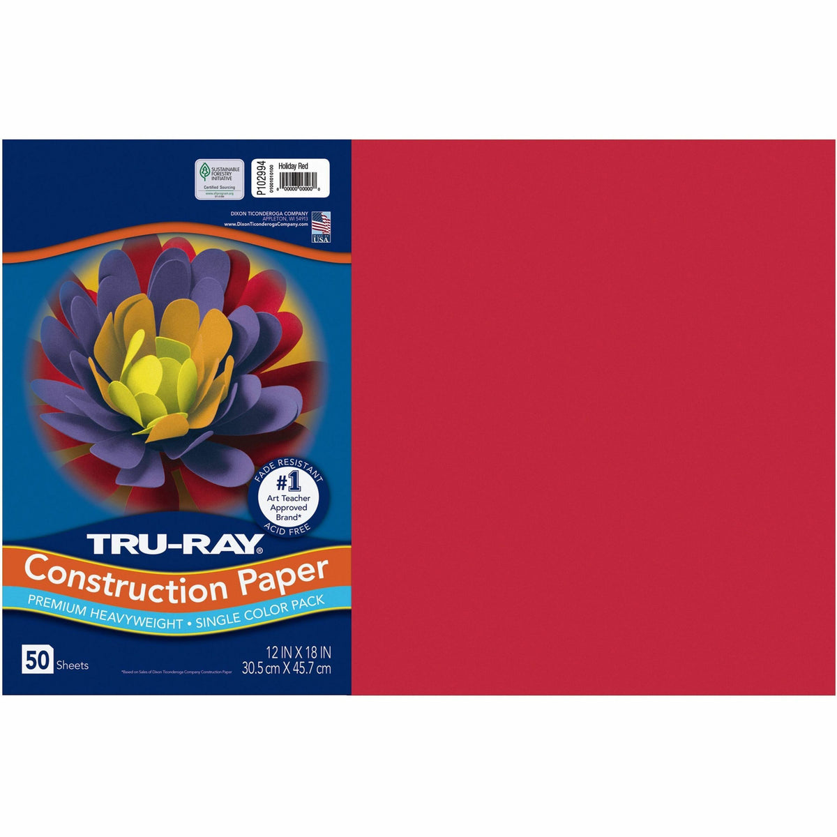 Tru-Ray Heavyweight Construction Paper - 18" Width x 12" Length - Holiday Red - Sulphite - 50 / Pack