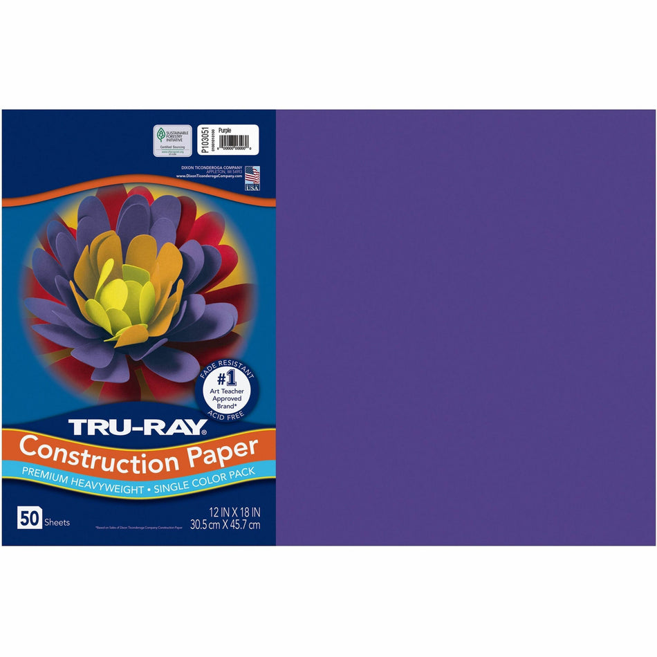 Tru-Ray Heavyweight Construction Paper - Art - 12" Width x 18" Depth - Purple - Sulphite - 50 / Pack