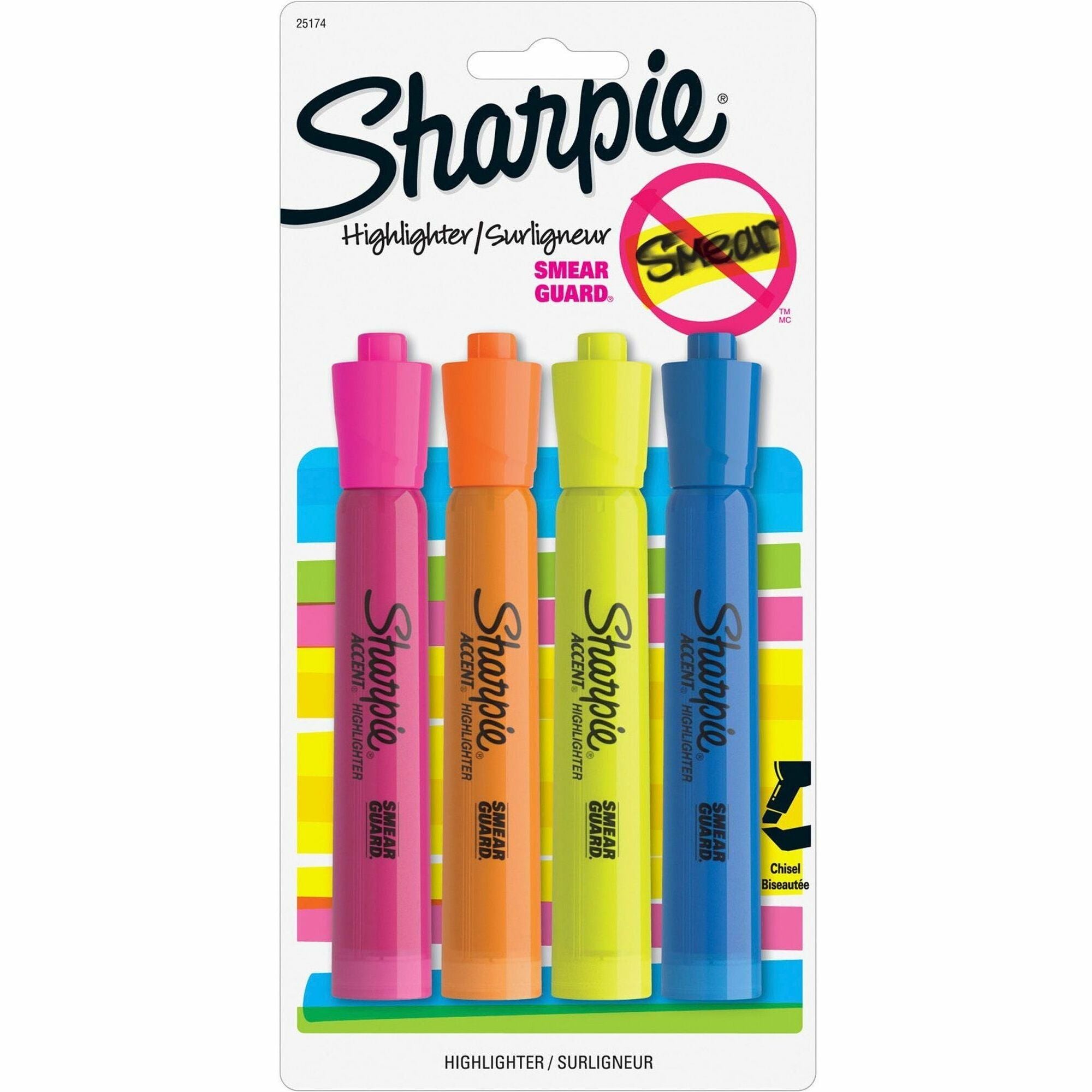 Sharpie Tank Style Accent Highlighters - Chisel Marker Point - Yellow, Orange, Pink, Blue Ink - 4 / Pack