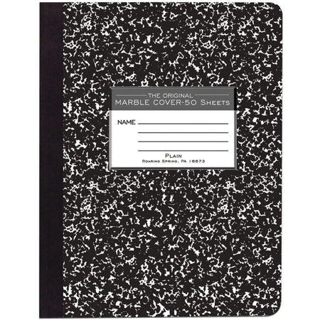 Roaring Spring Unruled Hard Cover Composition Book - 50 Sheets - 100 Pages - Plain - Sewn/Tapebound - 15 lb Basis Weight - 56 g/m&#178; Grammage - 9 3/4" x 7 1/2" Sheet Size - 0.25" Height x 7.5" Width x 9.8" Length - White Paper - Black Binding - 1 Each