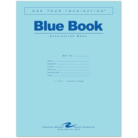 Roaring Spring 8 - sheet Blue Examination Book - Letter - 8 Sheets - 16 Pages - Stapled - Red Margin - 15 lb Basis Weight - Letter - 8 1/2" x 11" Sheet Size - White Paper - Blue Cover - 50 / Pack