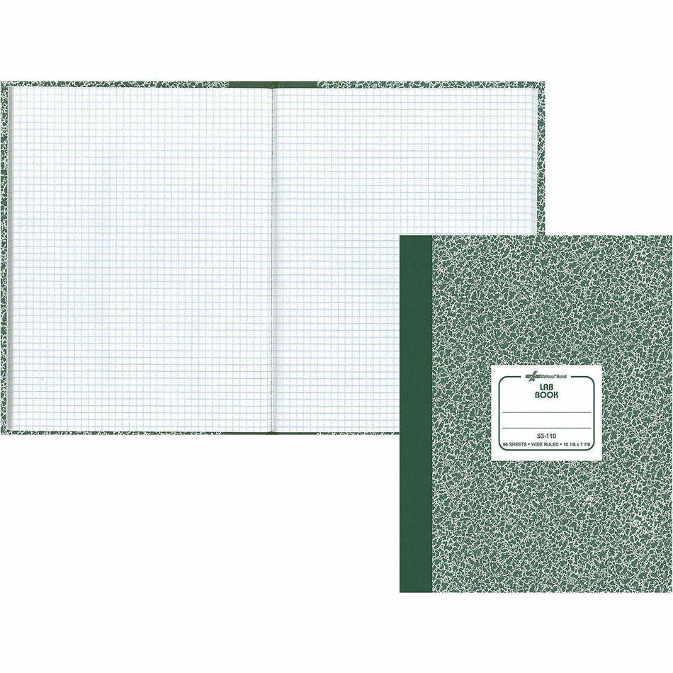Rediform Lab Composition Notebook - 96 Sheets - Sewn - 7 7/8" x 10 1/8" Sheet Size - White Paper - Green Marble Cover - Recycled - 1 Each