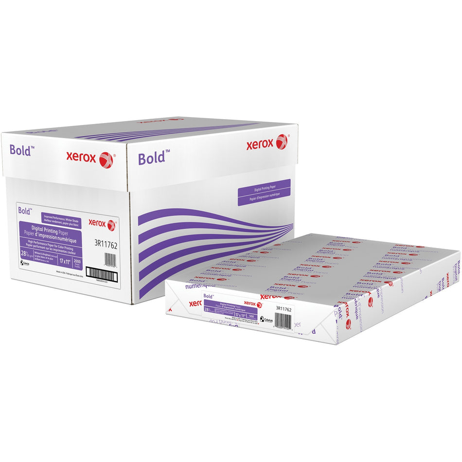 Xerox Bold Digital Printing Paper - White - 100 Brightness - 17" x 11" - 28 lb Basis Weight - Uncoated - White - 500 / Ream