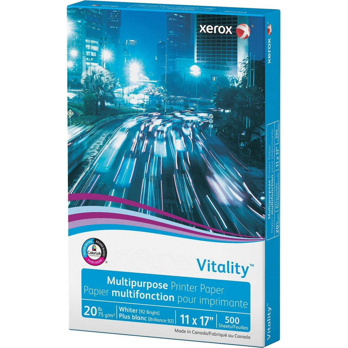 Xerox Vitality Multipurpose Printer Paper - White - 92 Brightness - 90% Opacity - 11" x 17" - 20 lb Basis Weight - Jam-free, ColorLok Technology - White - 500 / Ream