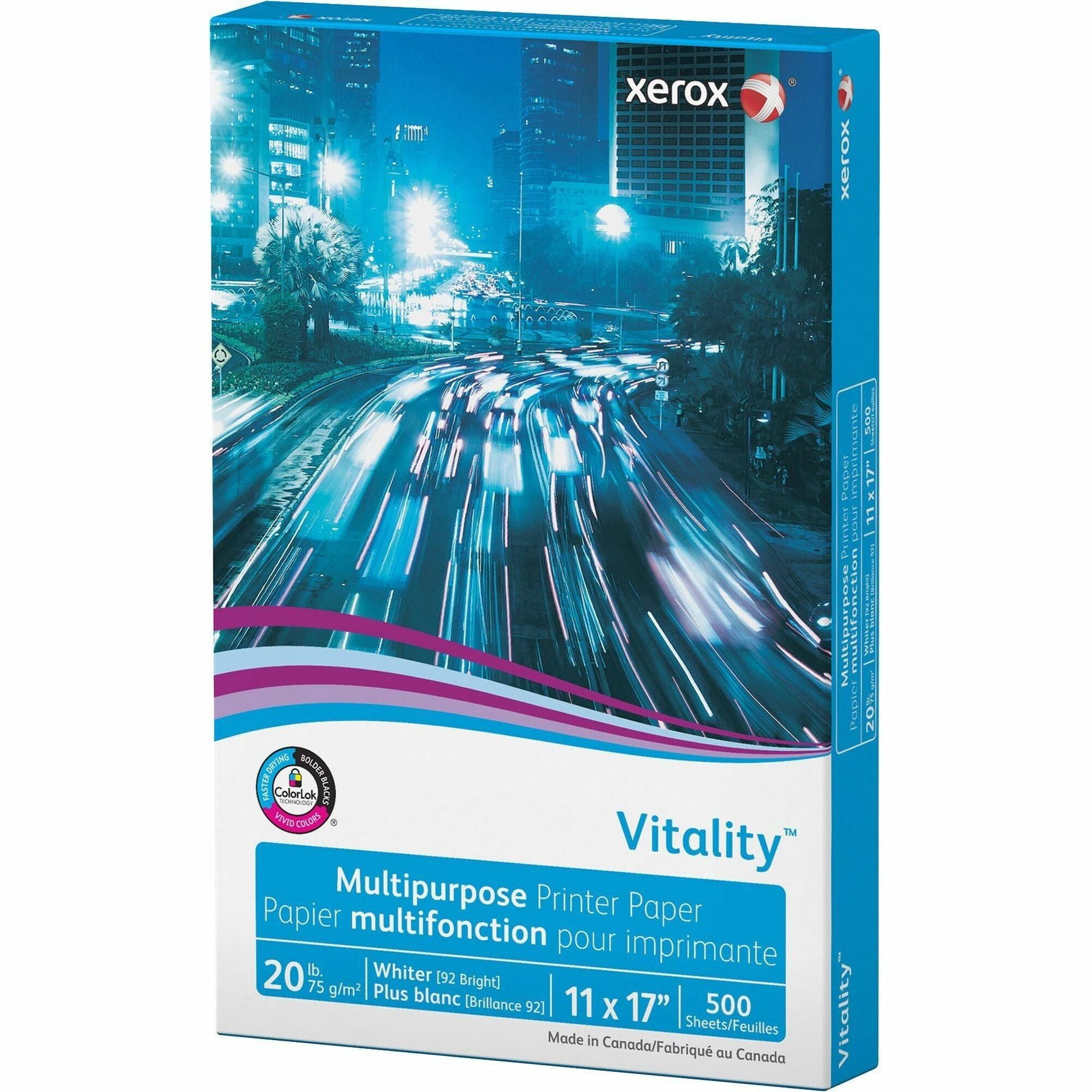 Xerox Vitality Multipurpose Printer Paper - White - 92 Brightness - 90% Opacity - 11" x 17" - 20 lb Basis Weight - Jam-free, ColorLok Technology - White - 500 / Ream