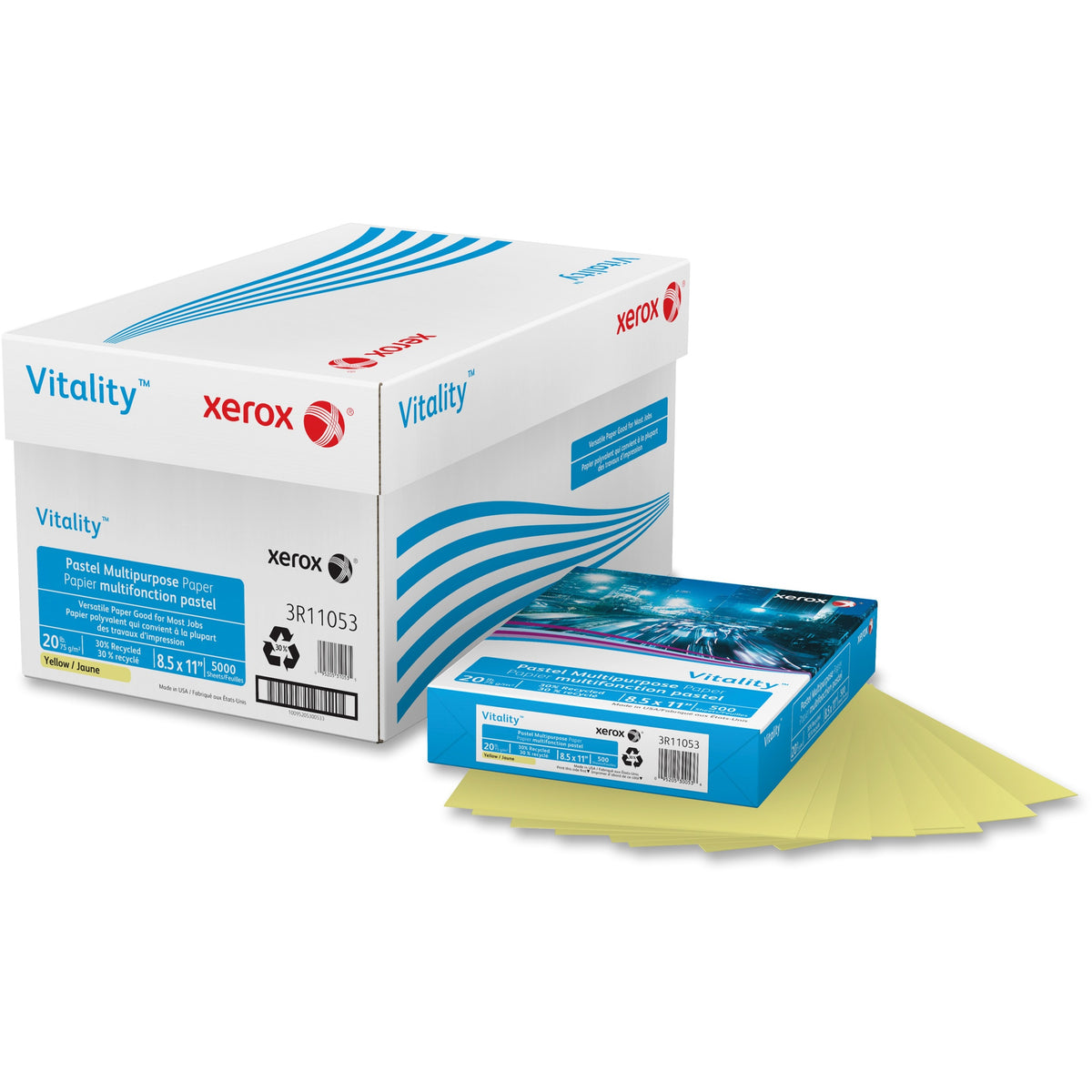 Xerox Vitality Multipurpose Pastel Paper - Letter - 8 1/2" x 11" - 20 lb Basis Weight - Jam-free - Yellow - 500 / Ream