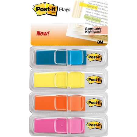 Post-it®  Flags - 1/2" Flag/Note Width x 1 3/4" Flag/Note Length - Rectangle - Unruled - Blue, Pink, Yellow, Orange - Removable, Self-adhesive, Residue-free, Repositionable - Dispenser Included - 140 / Pack