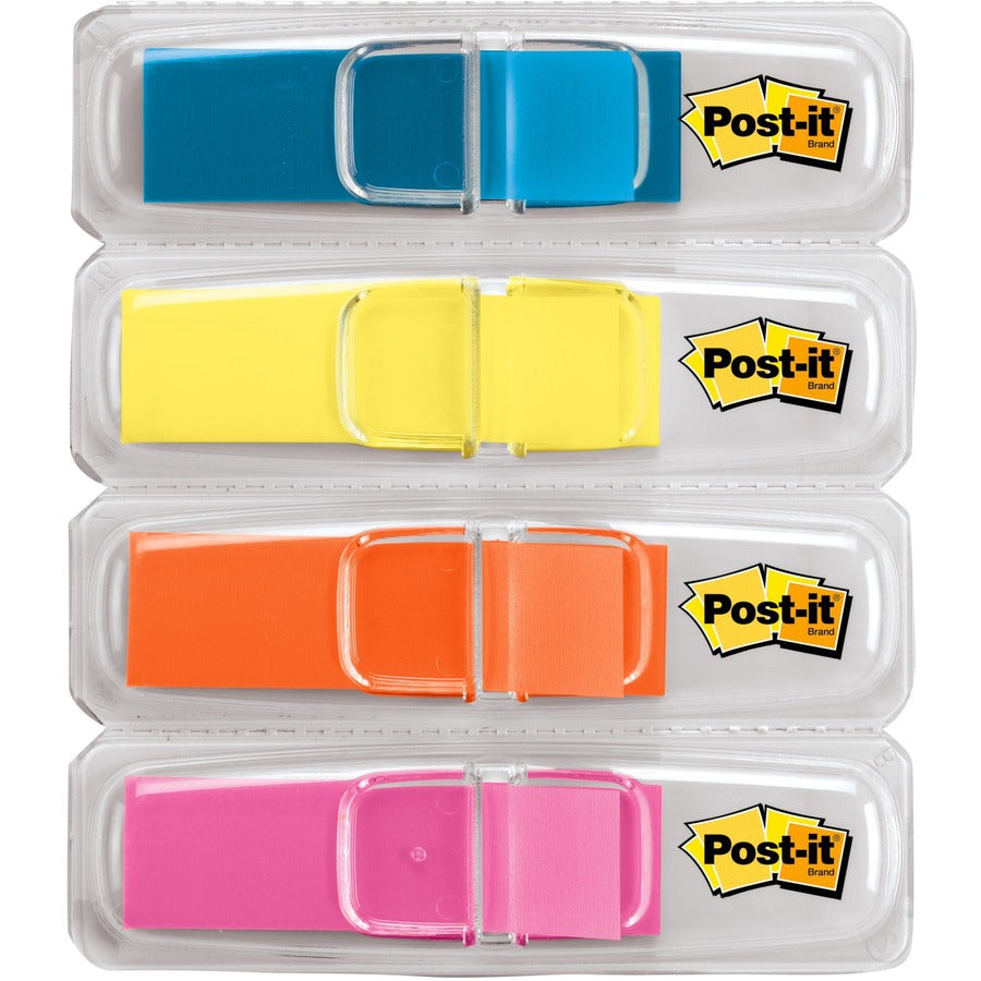 Post-it®  Flags - 1/2" Flag/Note Width x 1 3/4" Flag/Note Length - Rectangle - Unruled - Blue, Pink, Yellow, Orange - Removable, Self-adhesive, Residue-free, Repositionable - Dispenser Included - 140 / Pack