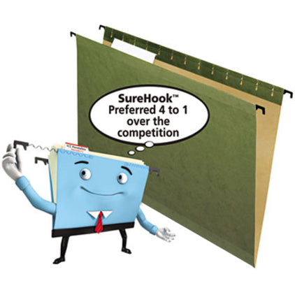 Pendaflex SureHook 1/5 Tab Cut Legal Recycled Hanging Folder - 8 1/2" x 14" - Green - Reinforced, Acid-free, Durable - 10% Recycled - 20 / Box