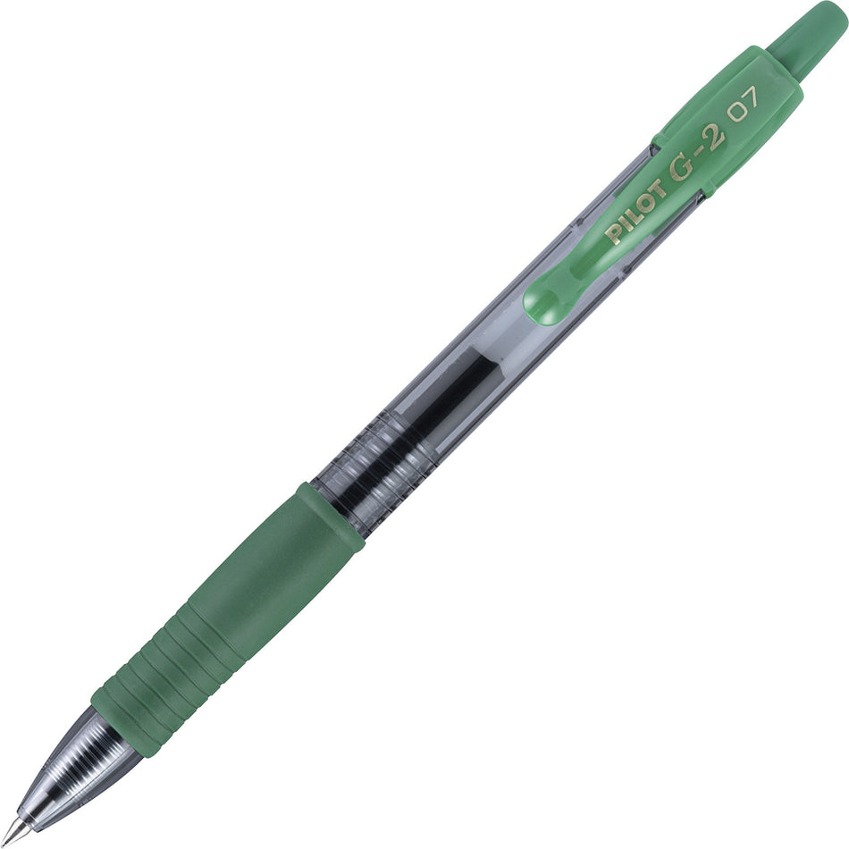 Pilot G2 Retractable Gel Ink Rollerball Pens - 0.7 mm Fine Pen Point - Refillable - Retractable - Green Ink - Gel-based - 1 Dozen