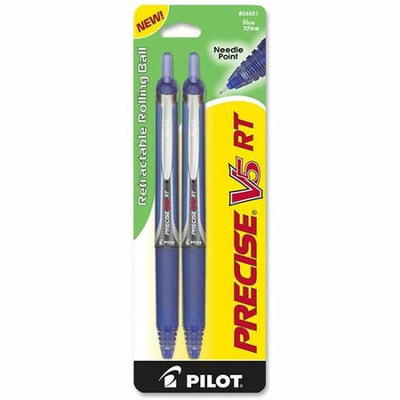 Pilot Precise V5 RT Extra-Fine Premium Retractable Rolling Ball Pens - 0.5 mm Extra Fine Needle Pen Point - Refillable - Retractable - Blue Ink - Blue Barrel - 2 / Pack