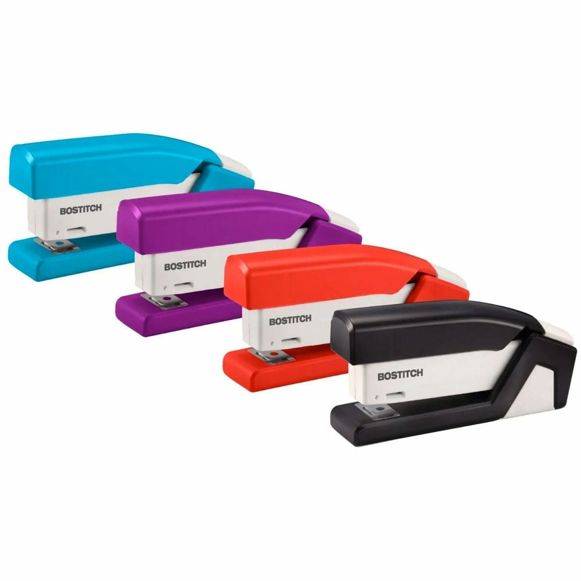 Bostitch InJoy Spring-Powered Antimicrobial Compact Stapler - Staples Upto 20 Sheet - Holds Upto 105 Staple - Half Strip - Staple Size: 0.25" - Assorted - 1 Each