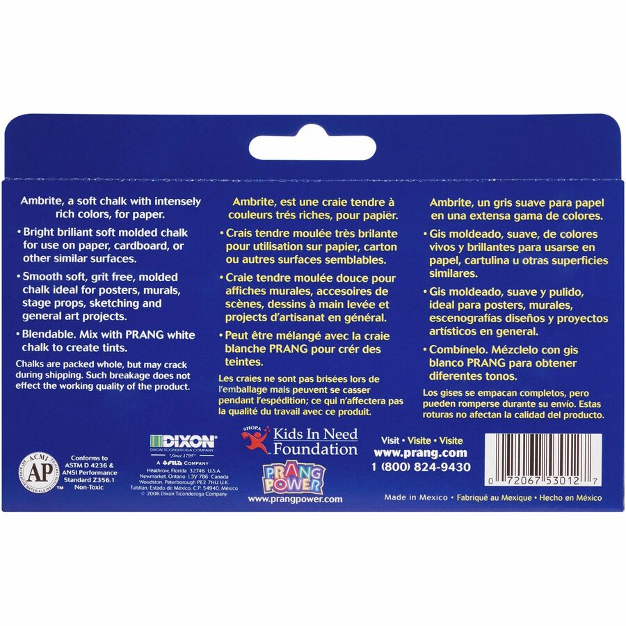 Prang Gallery Ambrite Colored Chalk - 3.2" Length x 0.4" Diameter - Assorted - Non-toxic - 12 / Box