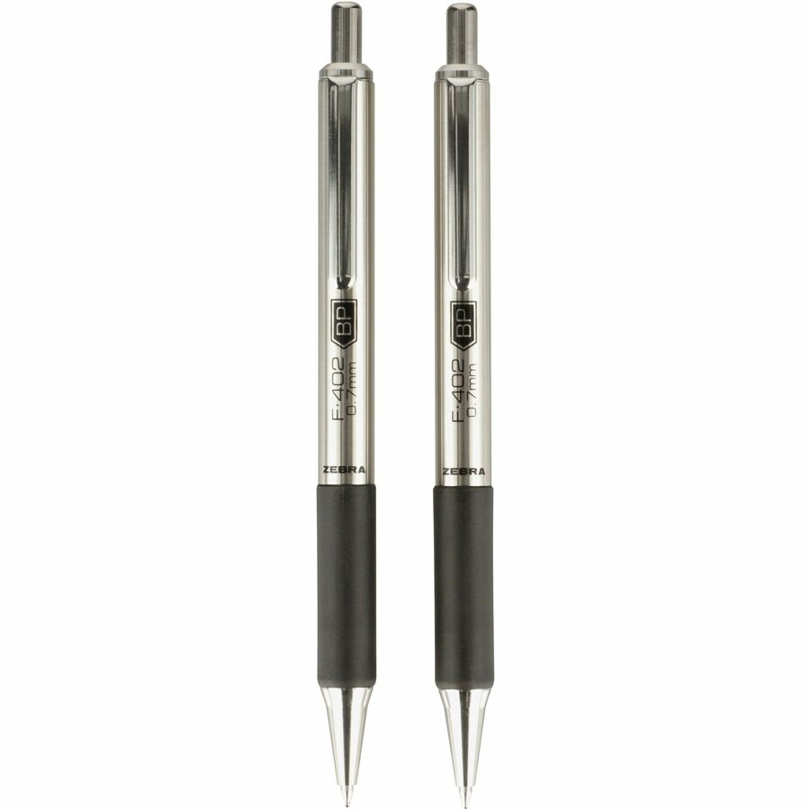 Zebra STEEL 4 Series F-402 Retractable Ballpoint Pen - 0.7 mm Fine Pen Point - Refillable - Retractable - Black Ink - Stainless Steel Barrel - 2 / Pack