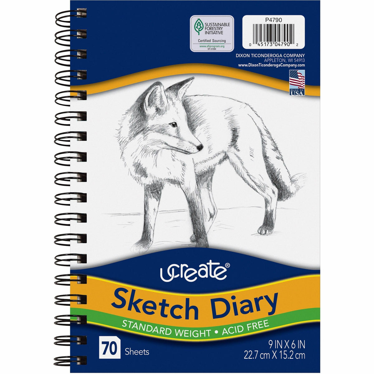 UCreate Art1st Sketch Diary - 70 Sheets - Plain - Spiral - 9" x 6" Sheet Size - White Paper - Acid-free - Recycled - 1 Pad