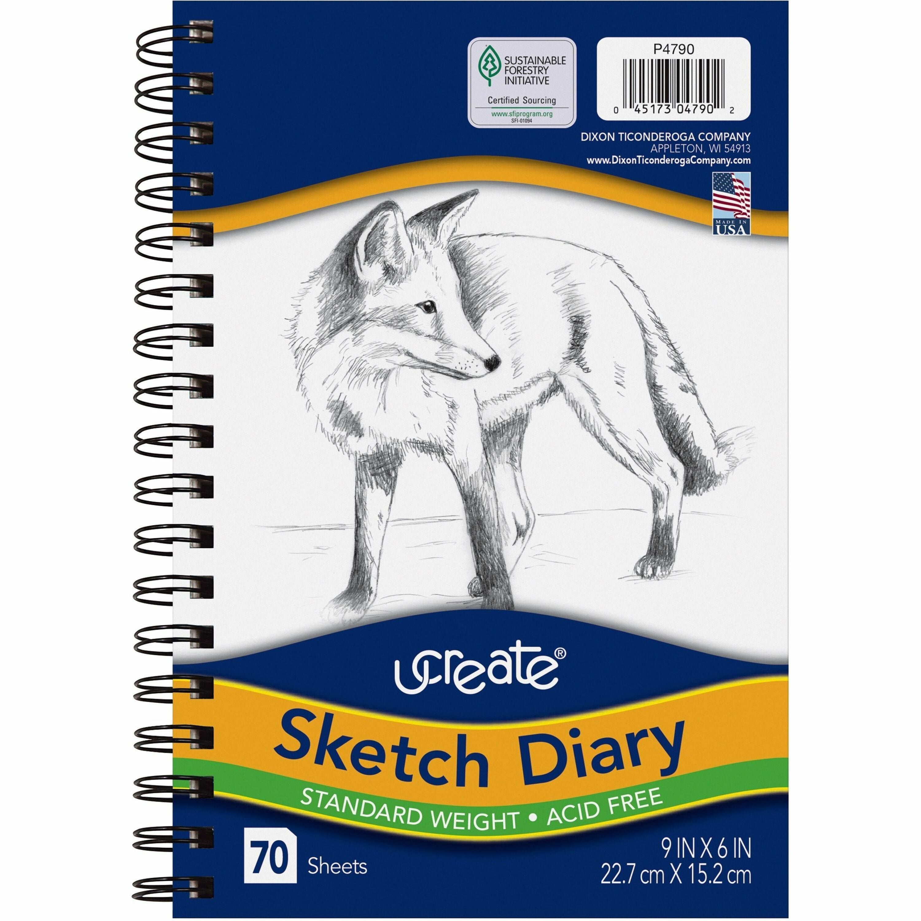 UCreate Art1st Sketch Diary - 70 Sheets - Plain - Spiral - 9" x 6" Sheet Size - White Paper - Acid-free - Recycled - 1 Pad