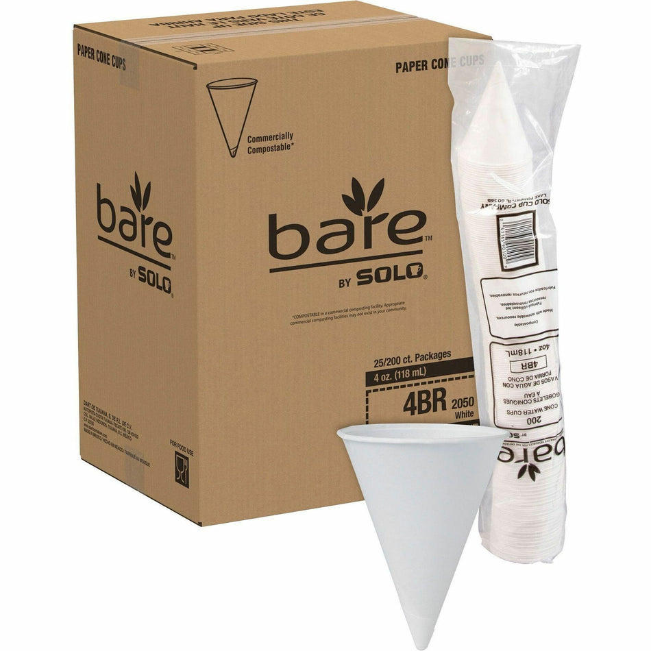 Solo Eco-Forward 4 oz Treated Paper Cone Water Cups - 4 fl oz - Cone - White - Paper - Cold Drink - 200/Pack - 25 / Carton