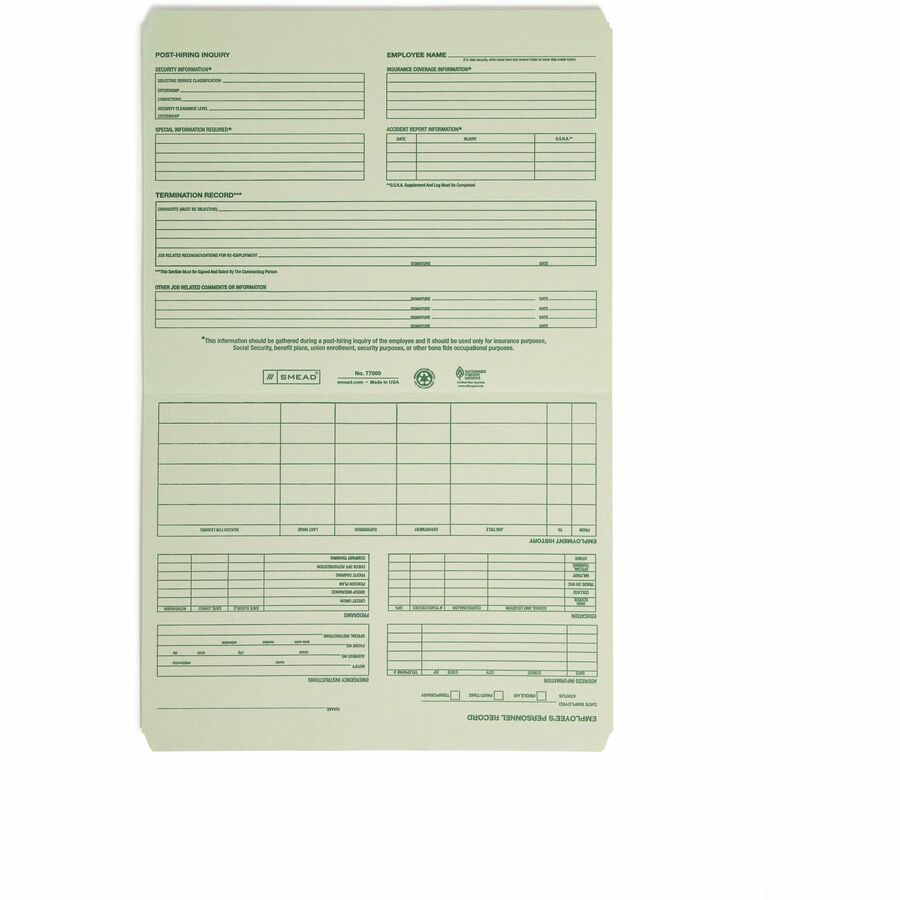 Smead Straight Tab Cut Letter Recycled Top Tab File Folder - 8 1/2" x 11" - 11 pt. - 1 Plys - Moss - 10% Recycled - 20 / Pack