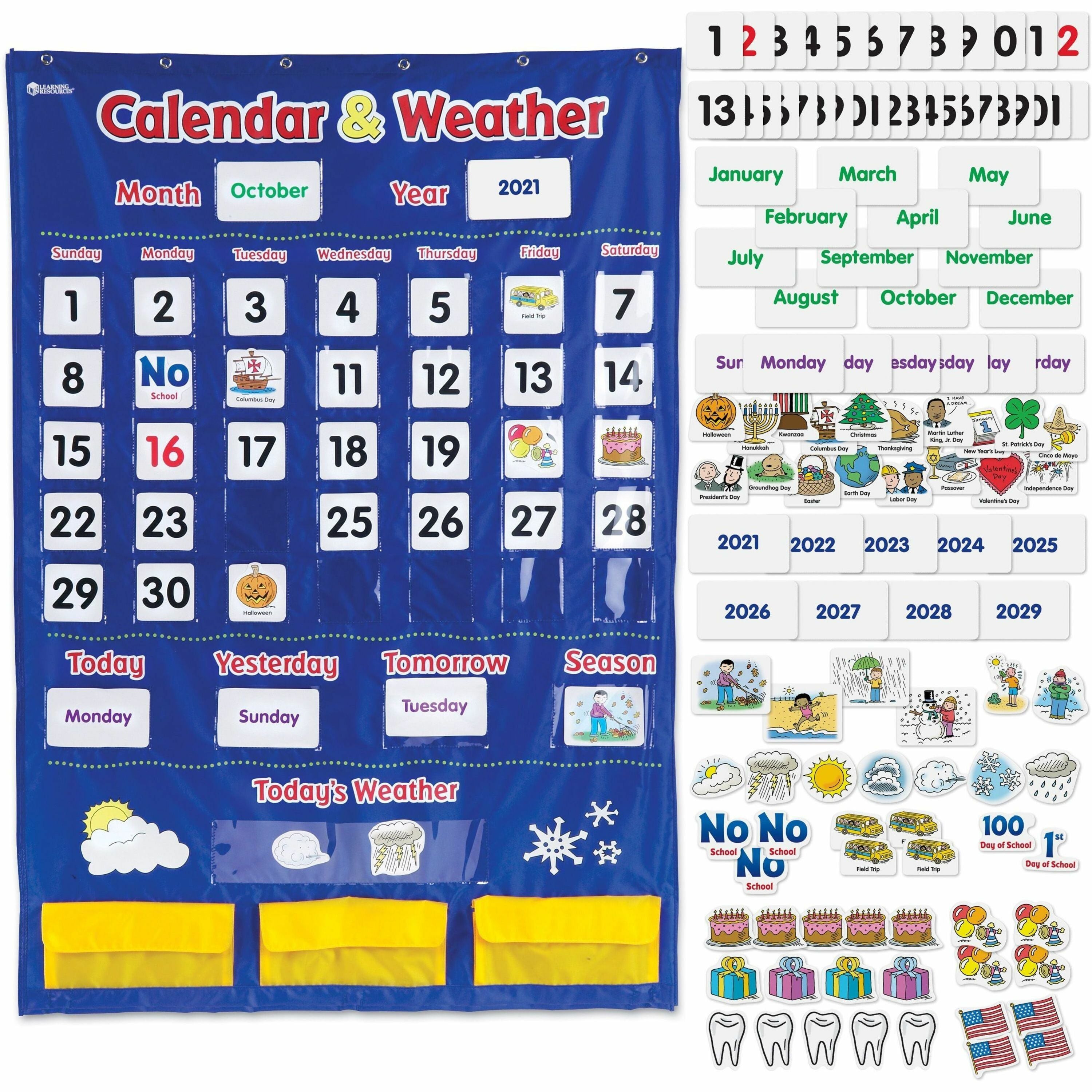 Learning Resources Calendar/Weather Pocket Chart - Theme/Subject: Learning - Skill Learning: Weather, Holiday, Day, Month, Celebration, Season, Week, Calendar - 3-6 Year - 1 Each