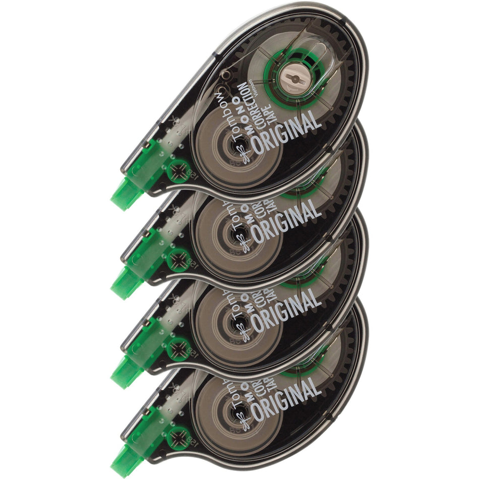 Tombow Original Mono Correction Tape - 0.16" Tape Width x 32.83 ft Tape Length - 1 Line(s) - White Tape - Ergonomic Dispenser - Acid-free, Non-refillable - White - 4 / Pack