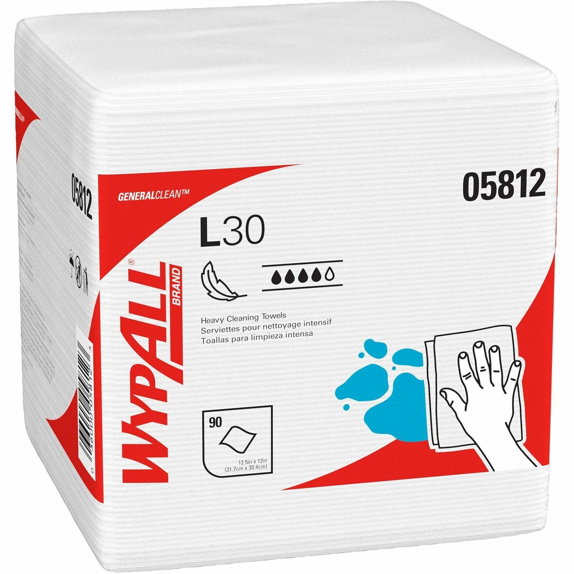 Wypall GeneralClean L30 Heavy Duty Cleaning Towels - 12" Length x 12.50" Width - White - 90 / Pack