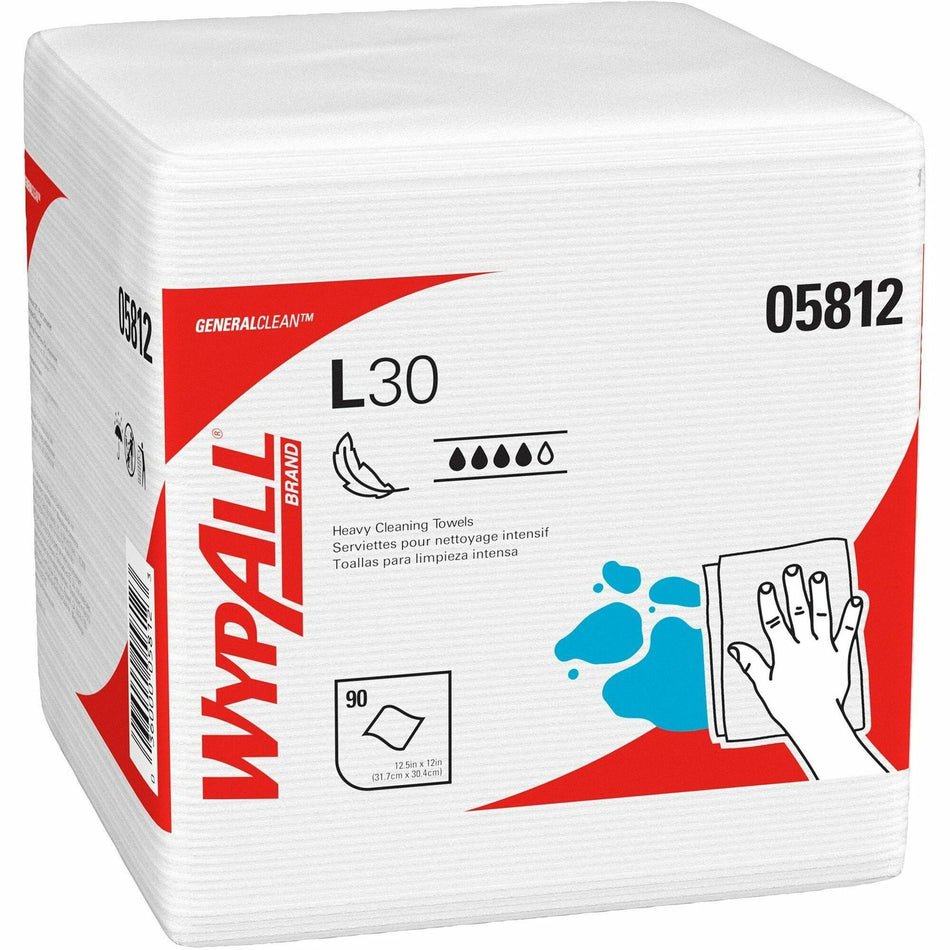 Wypall GeneralClean L30 Heavy Duty Cleaning Towels - 12" Length x 12.50" Width - White - 90 / Pack
