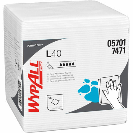 Wypall PowerClean L40 Extra Absorbent Towels - For General Purpose - 12" Length x 12.50" Width - Soft, Absorbent, Absorbent - White - 56 / Pack