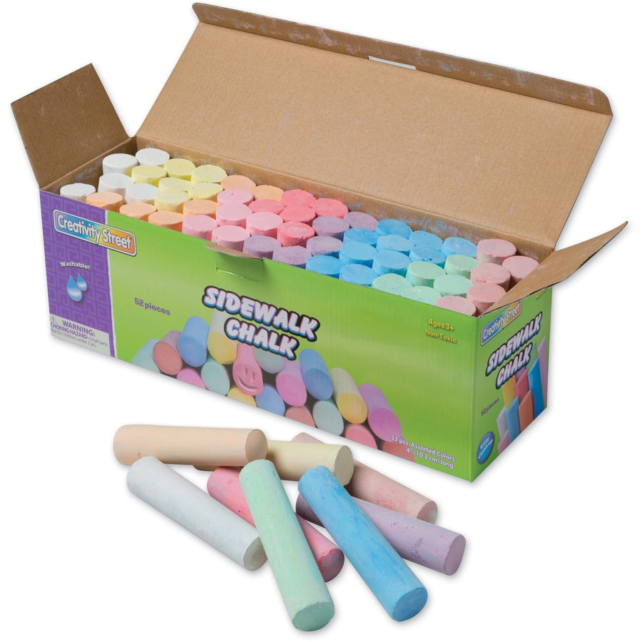 Creativity Street Sidewalk Chalk - 4" Length x 1" Diameter - Tan, Pink, Teal, Lime, Gray, White, Purple, Orange, Dark Blue, Light Blue, Dark Yellow, ... - Non-toxic, Washable - 52 / Box