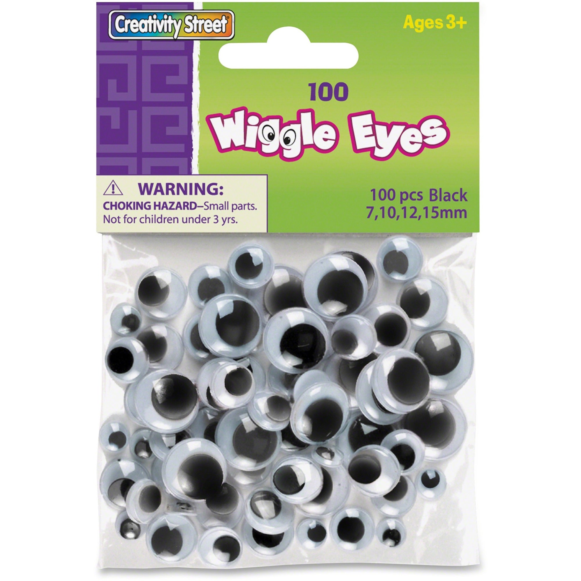 Creativity Street 100-piece Assorted Size Wiggle Eyes - Drawing, Project, Photo, Pet Rock - 100 Piece(s) - Black - 100 / Pack