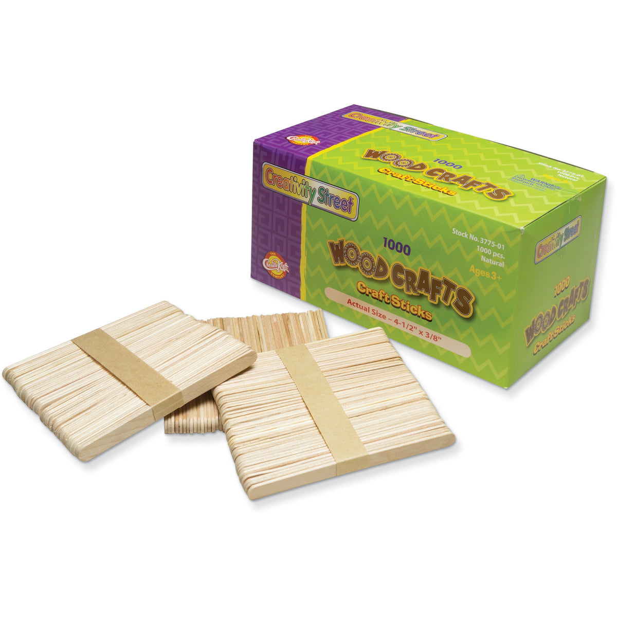 Creativity Street Regular Craft Sticks - Art Project, Craft Project - 5.50" Height x 0.37" Width x 4.50" Length - Natural - Natural Wood - 1000 / Box