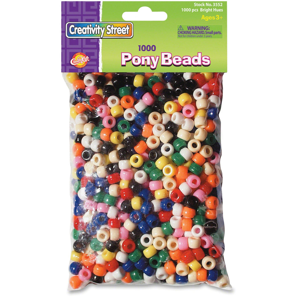 Creativity Street Pony Beads - Art, Craft - Assorted - Plastic - 1000 / Pack
