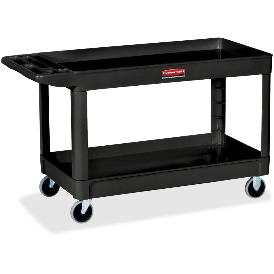 Rubbermaid Commercial 4" Casters 2-shelf Utility Cart - 2 Shelf - Push Handle Handle - 4" Caster Size - Foam - x 32.4" Width x 25.6" Depth x 40.2" Height - Black - 1 Each