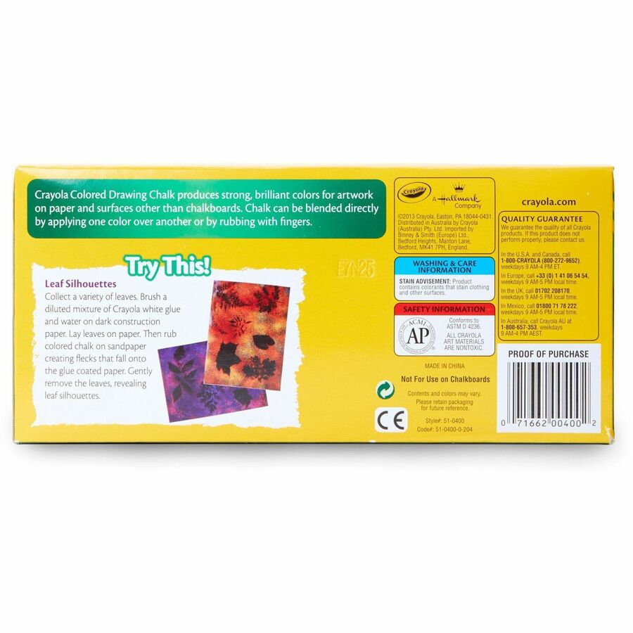 Crayola Colored Drawing Chalk Sticks - 3.2" Length x 0.4" Diameter - Assorted - Non-toxic - 144 / Box