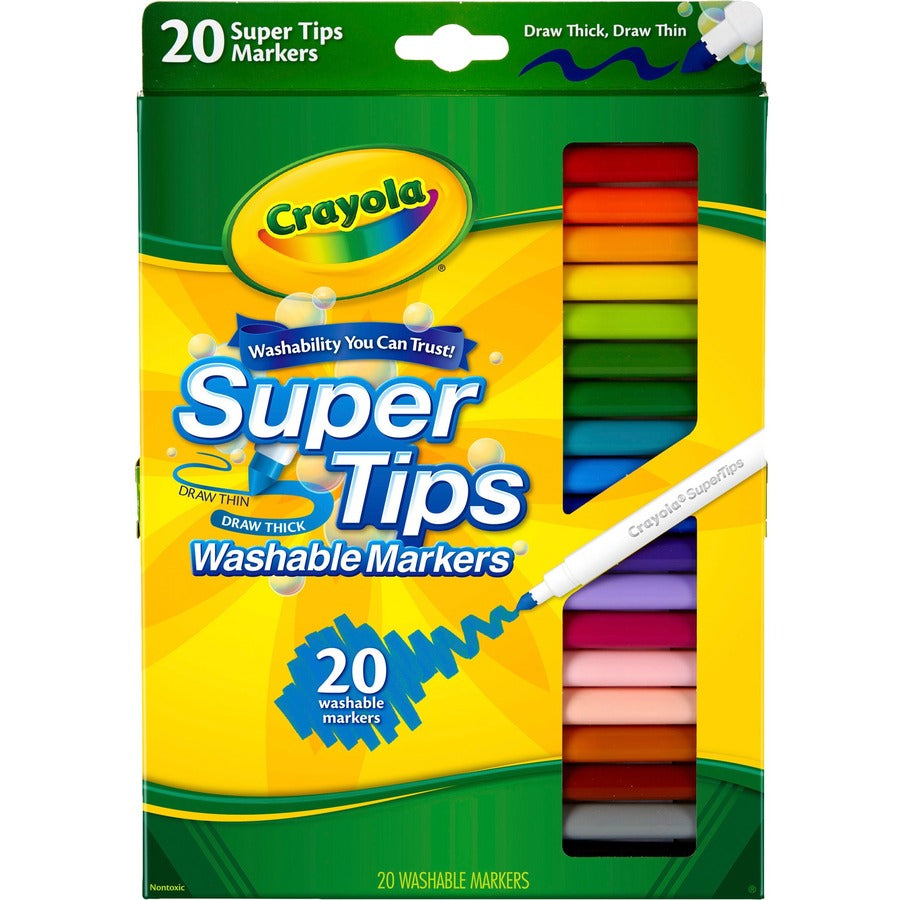 Crayola Super Tips Washable Markers - Fine Marker Point - Washable - Assorted Ink - 20 / Set