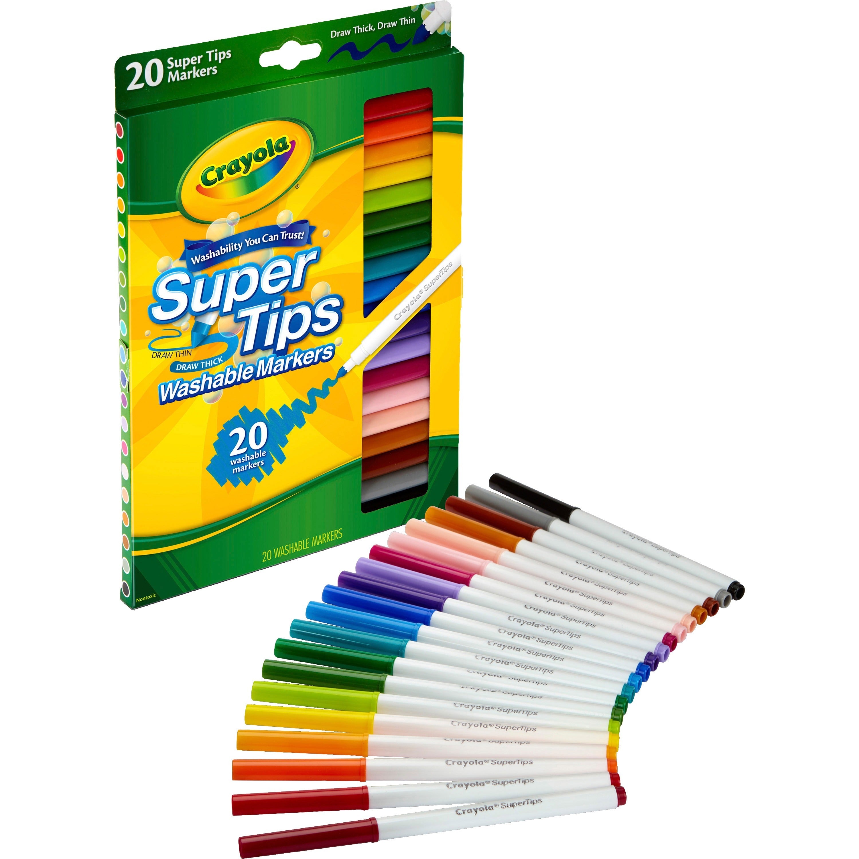 Crayola Super Tips Washable Markers - Fine Marker Point - Washable - Assorted Ink - 20 / Set