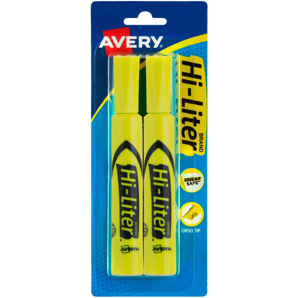 Avery®Desk-Style Highlighters - Chisel Marker Point - Fluorescent Yellow Ink - Water Based - 2 / Pack