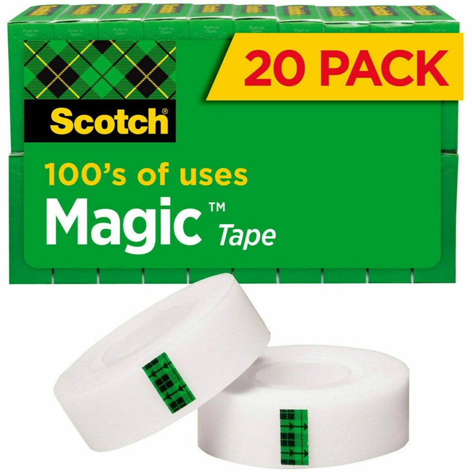 Scotch 3/4"W Magic Tape - 27.78 yd Length x 0.75" Width - 1" Core - Matte - Clear - Yellowing Resistant, Split Resistant, Tear Resistant - For Mending, Home, Office - 20 / Pack