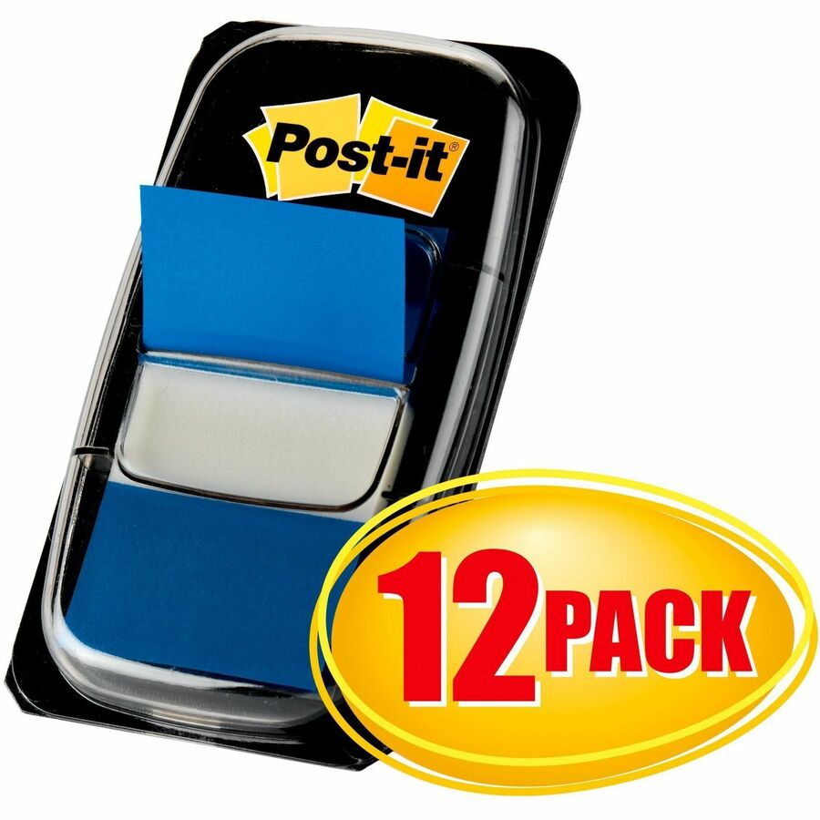 Post-it®  Blue Flag Value Pack - 600 x Blue - 1" Flag/Note Width x 1 3/4" Flag/Note Length - Rectangle - Unruled - Blue - Removable, Repositionable, Reusable - Dispenser Included - 50/Dispenser Box - 12 / Box