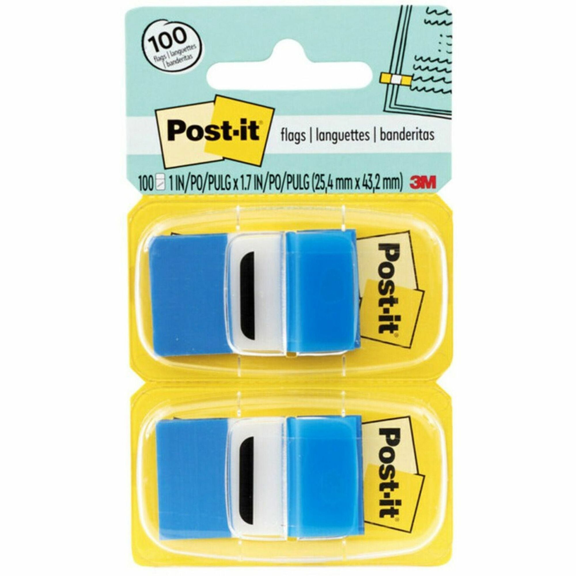 Post-it®  Blue Flag Value Pack - 600 x Blue - 1" Flag/Note Width x 1 3/4" Flag/Note Length - Rectangle - Unruled - Blue - Removable, Repositionable, Reusable - Dispenser Included - 50/Dispenser Box - 12 / Box