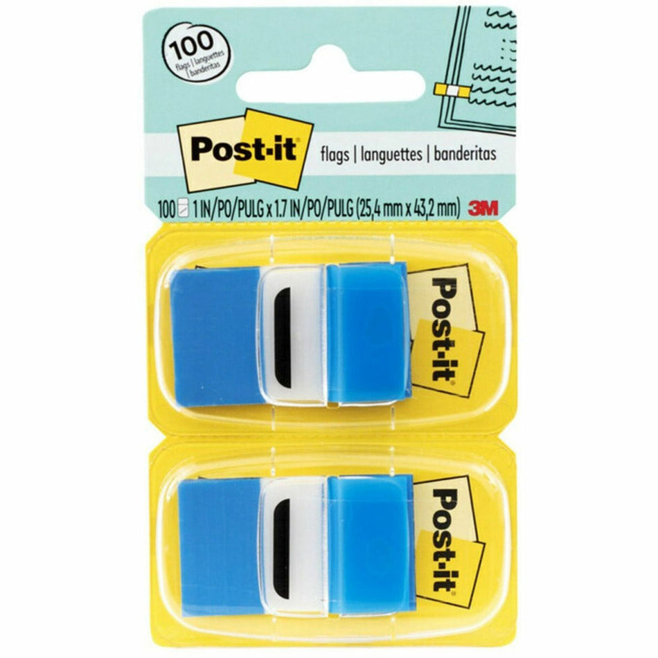 Post-it®  Blue Flag Value Pack - 600 x Blue - 1" Flag/Note Width x 1 3/4" Flag/Note Length - Rectangle - Unruled - Blue - Removable, Repositionable, Reusable - Dispenser Included - 50/Dispenser Box - 12 / Box