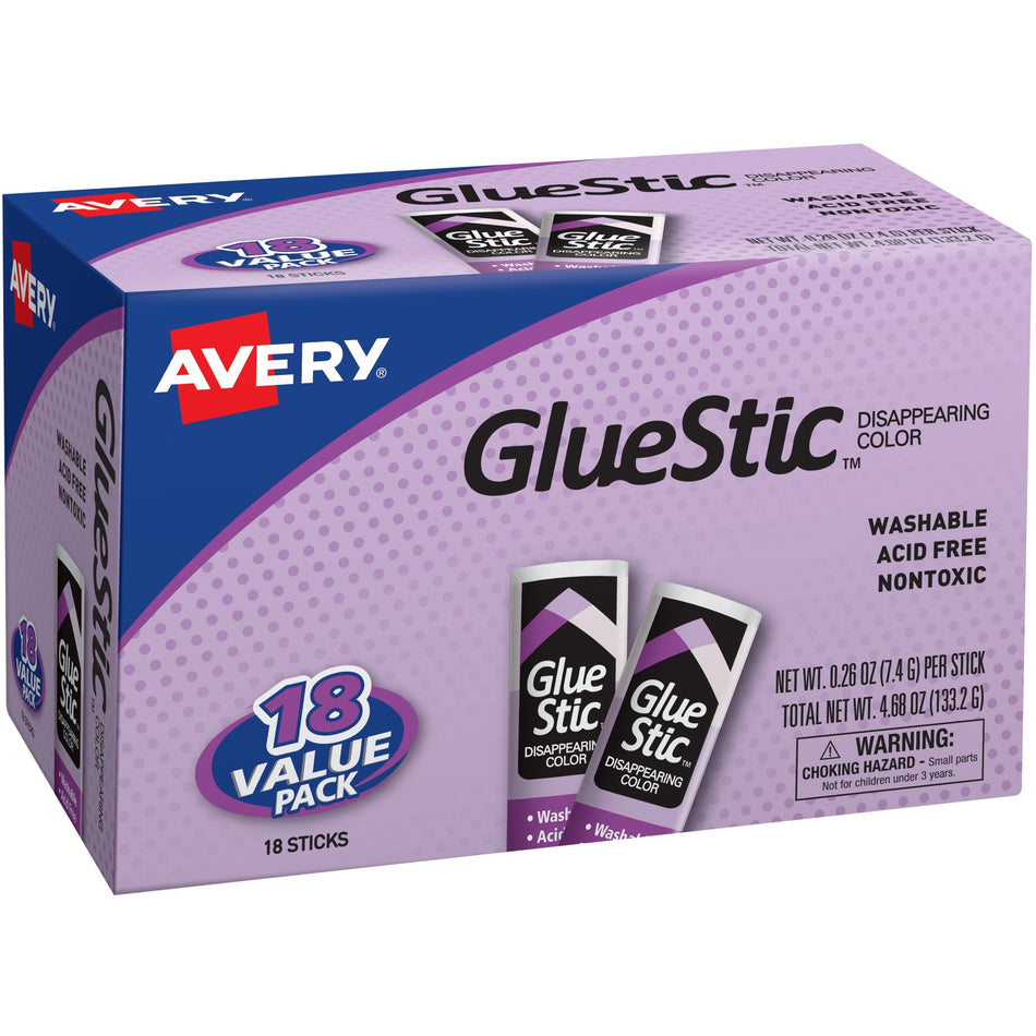Avery®  Glue Stic Disappearing Purple Color - 0.26 oz - Purple - 18 / Pack