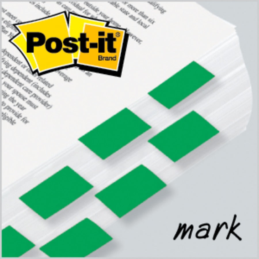 Post-it®  Green Flag Value Pack - 600 x Green - 1" Flag/Note Width x 1 3/4" Flag/Note Length - Rectangle - Unruled - Green - Removable, Writable - Dispenser Included - 50/Dispenser Box - 12 / Box