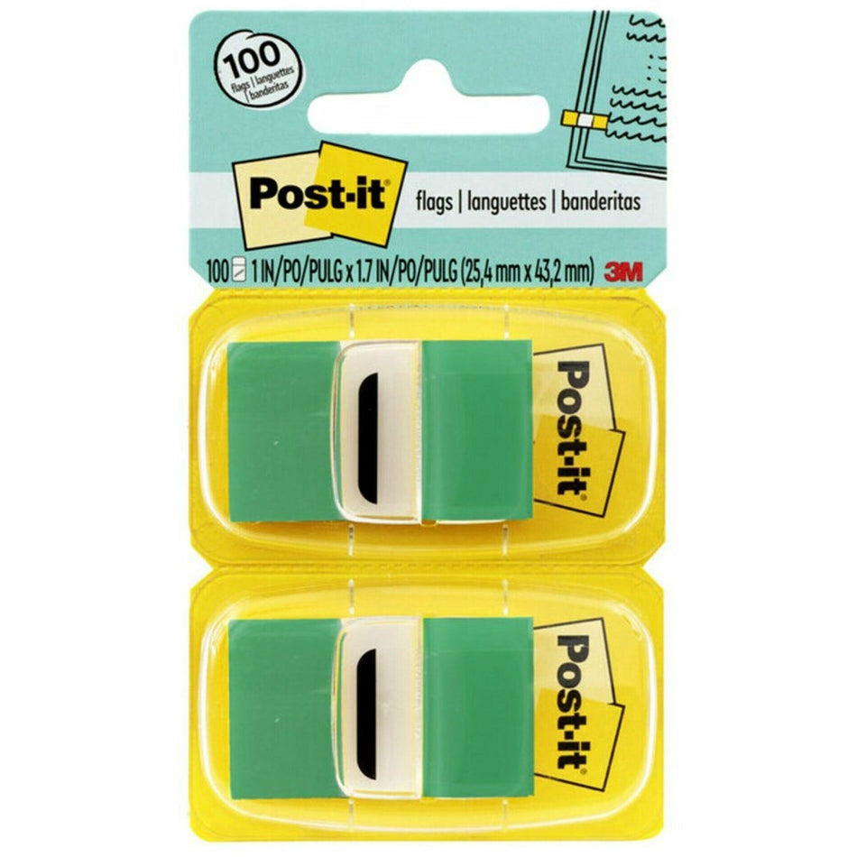 Post-it®  Green Flag Value Pack - 600 x Green - 1" Flag/Note Width x 1 3/4" Flag/Note Length - Rectangle - Unruled - Green - Removable, Writable - Dispenser Included - 50/Dispenser Box - 12 / Box