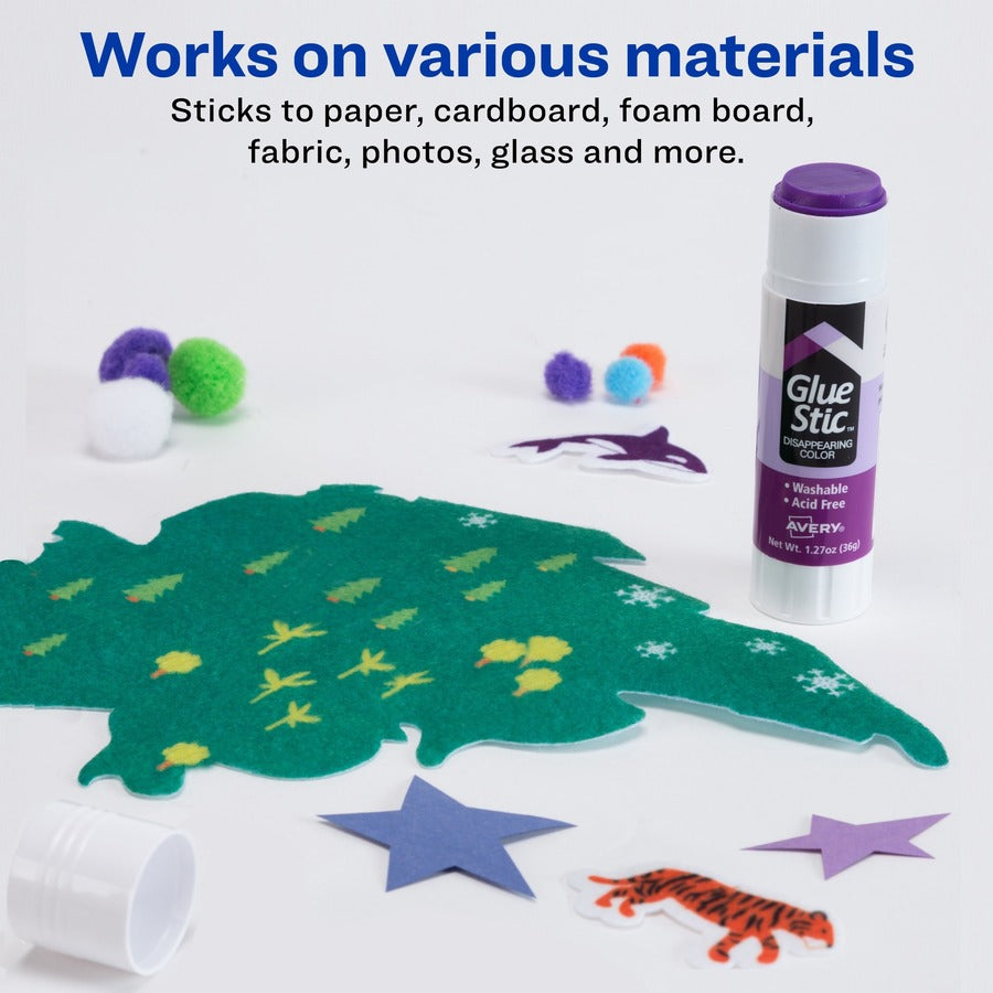 Avery®  Glue Stic with Disappearing Purple Color - 1.27 oz - Purple - 6 / Pack