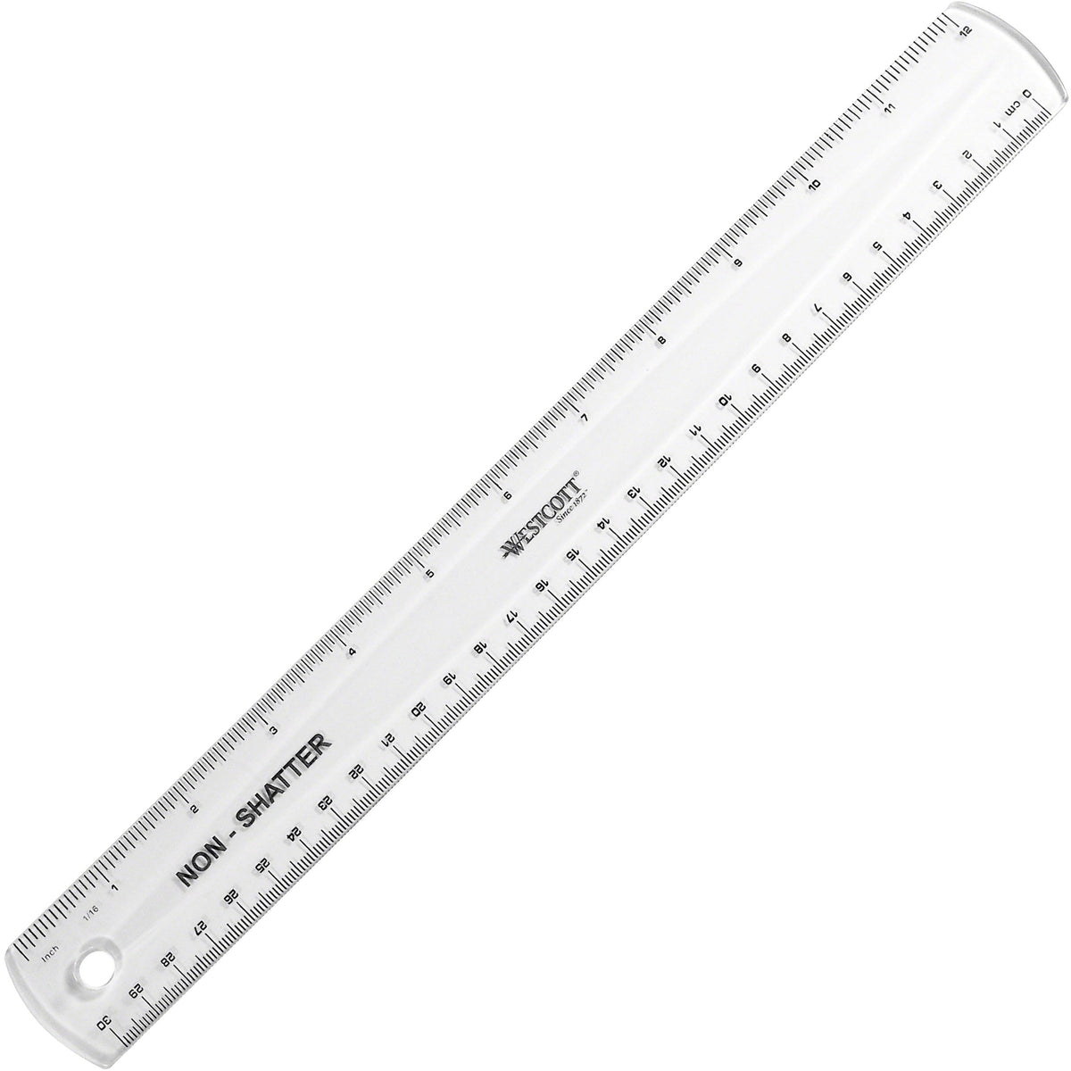 Westcott 12" Shatterproof Ruler - 12" Length - 1/16 Graduations - Imperial, Metric Measuring System - Plastic - Clear - 1 Each
